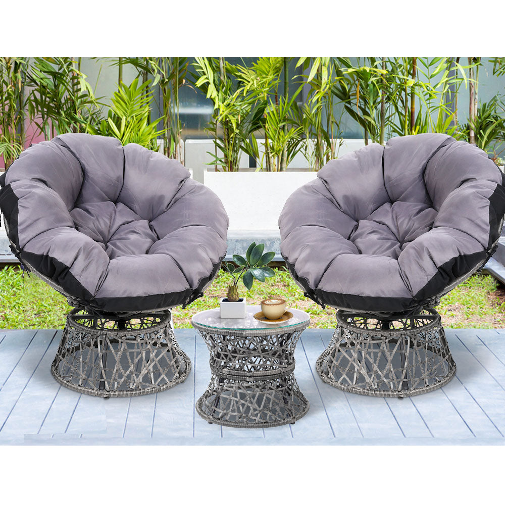 2 xOutdoor Papasan Chairs and Side Table - Grey