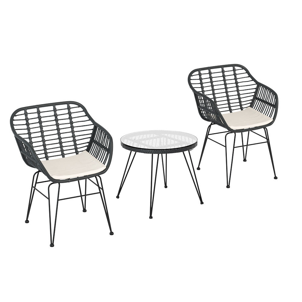 Outdoor Furniture Lounge Setting 3-Piece Bistro Set Table Chairs Patio