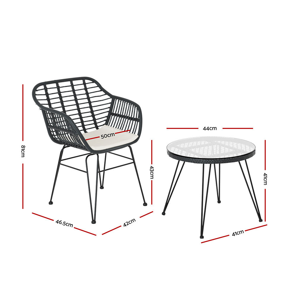 Outdoor Furniture Lounge Setting 3-Piece Bistro Set Table Chairs Patio