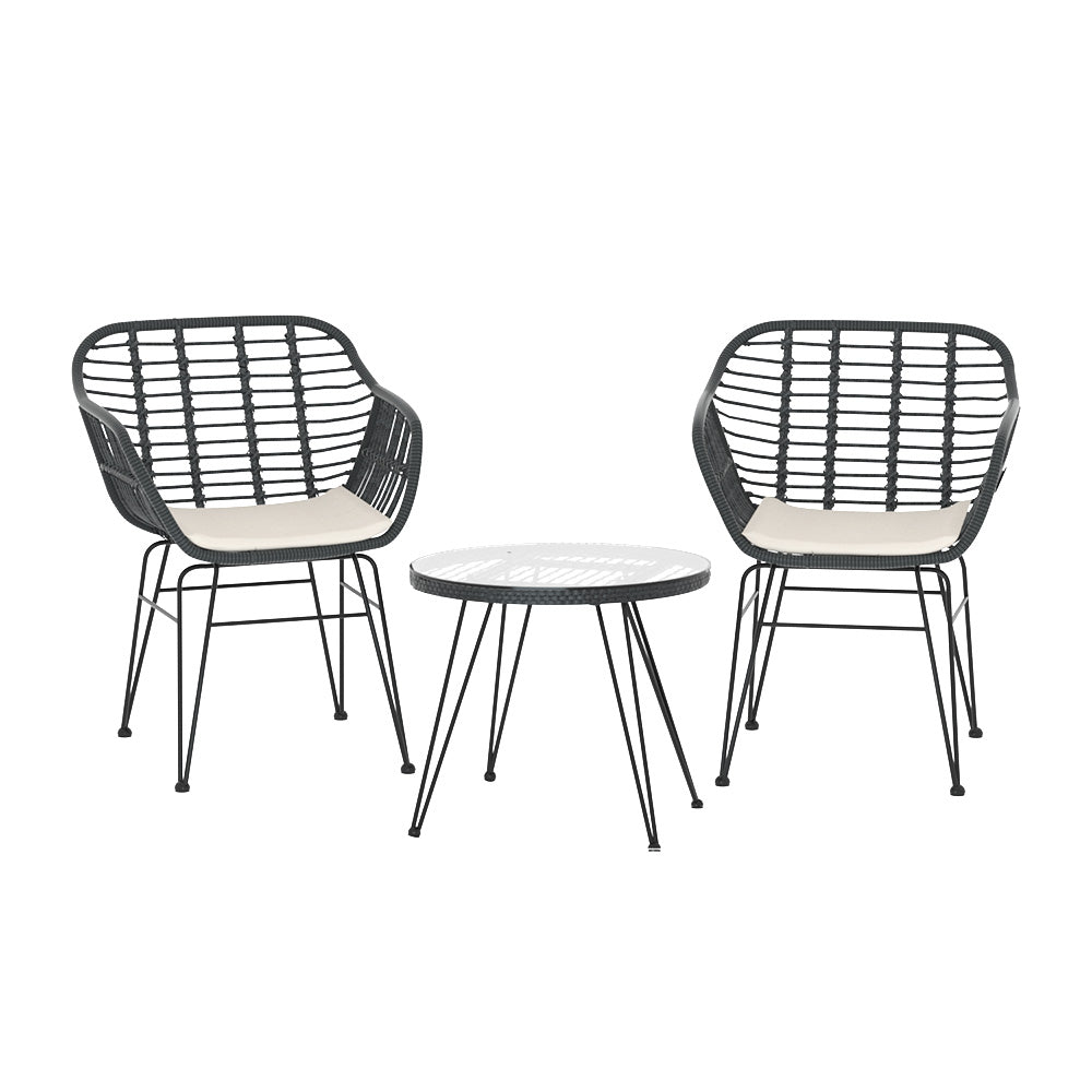 Outdoor Furniture Lounge Setting 3-Piece Bistro Set Table Chairs Patio