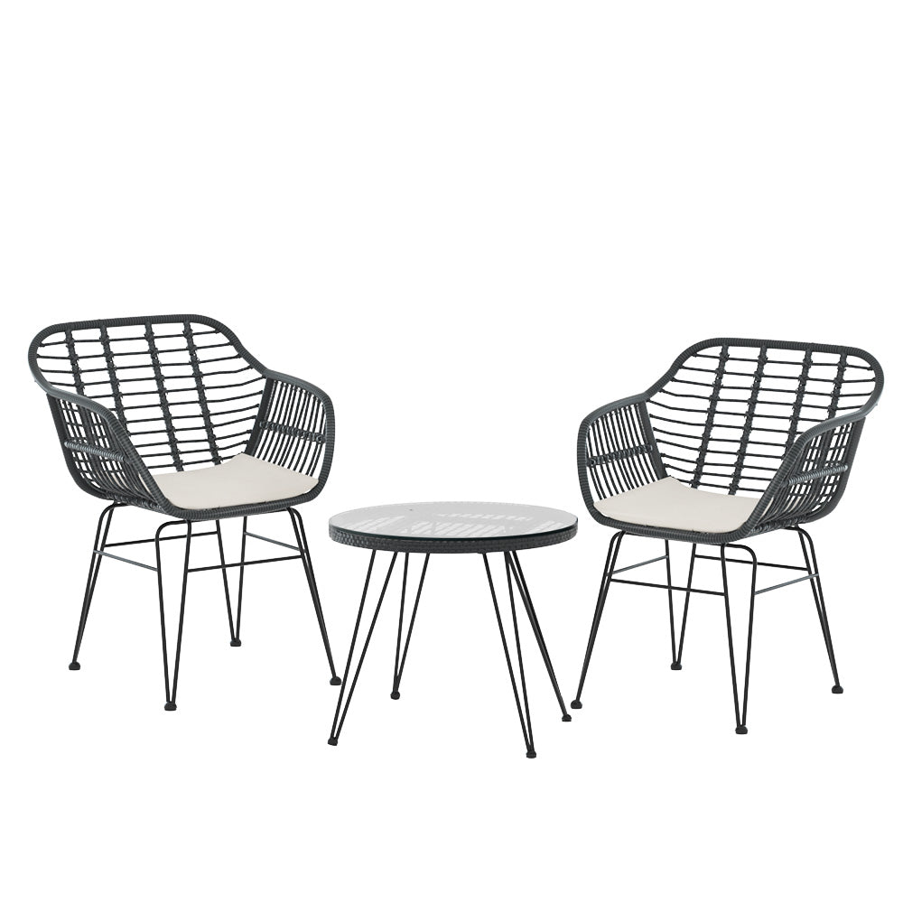 Outdoor Furniture Lounge Setting 3-Piece Bistro Set Table Chairs Patio