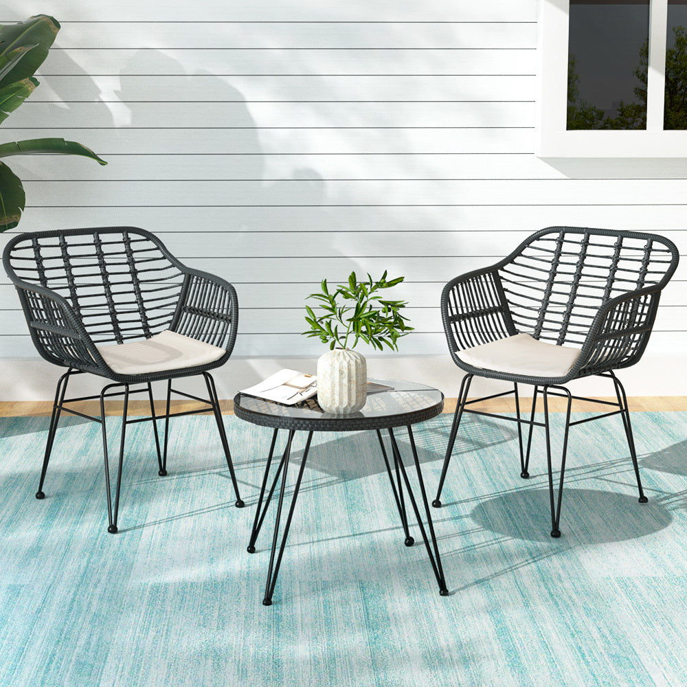 Outdoor Furniture Lounge Setting 3-Piece Bistro Set Table Chairs Patio