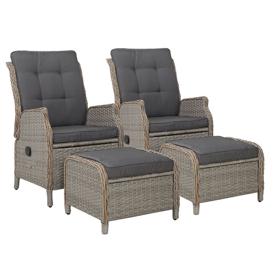 Maui Outdoor Grey Recliner Sunlounge Chairs W/Ottomans