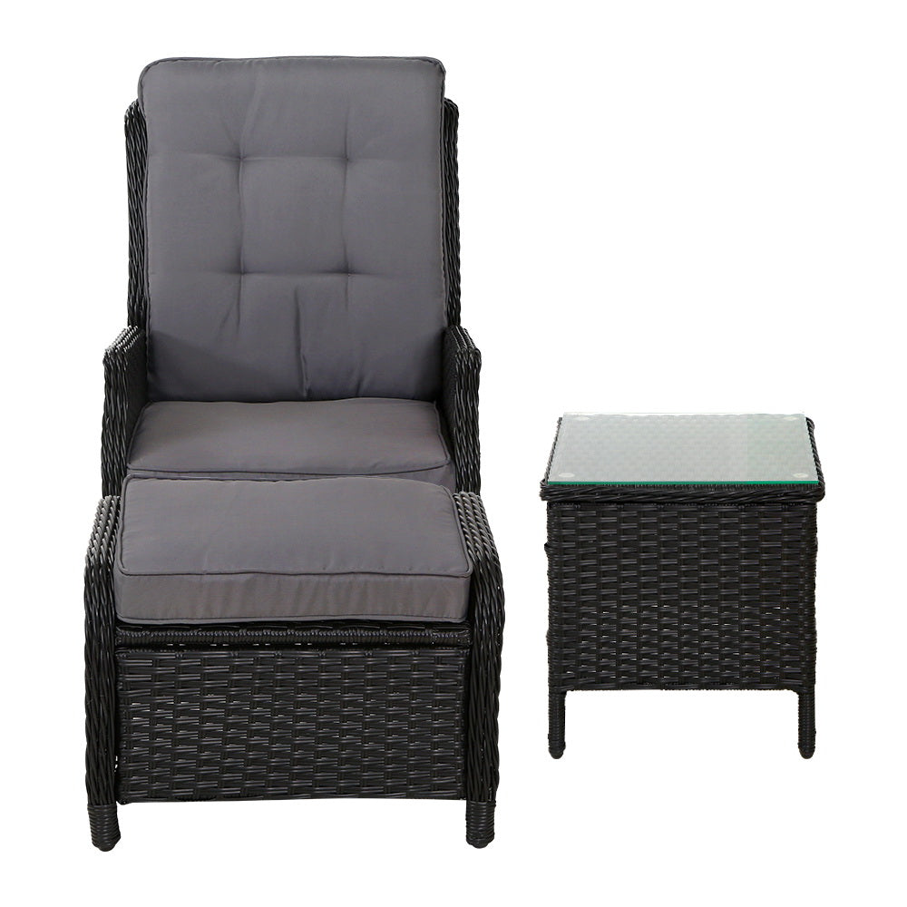 Mauritius Outdoor 5PC Black Recliner Chairs Sun Lounge Set W/Block Side Table