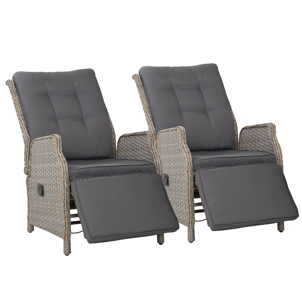 Maui Outdoor Grey Recliner Sunlounge Chairs Set of 2