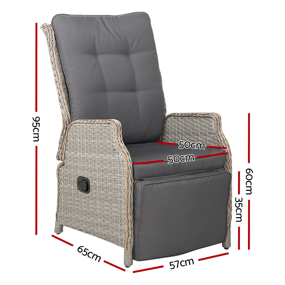 Maui Outdoor Grey Recliner Sunlounge Chairs Set of 2