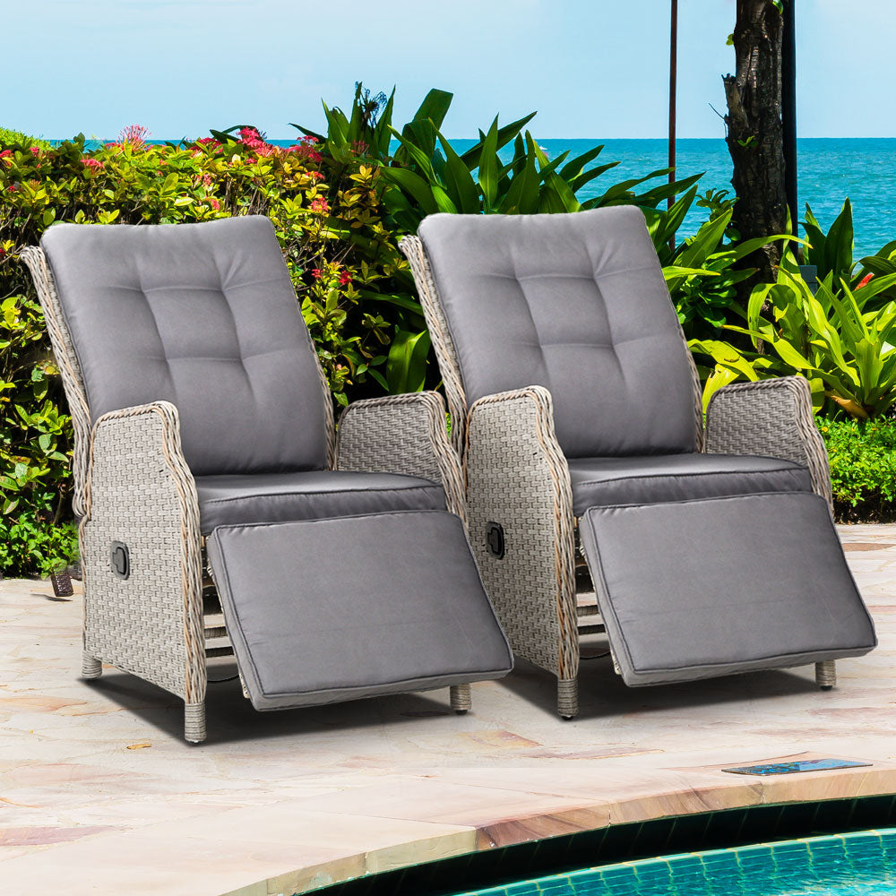 Maui Outdoor Grey Recliner Sunlounge Chairs Set of 2