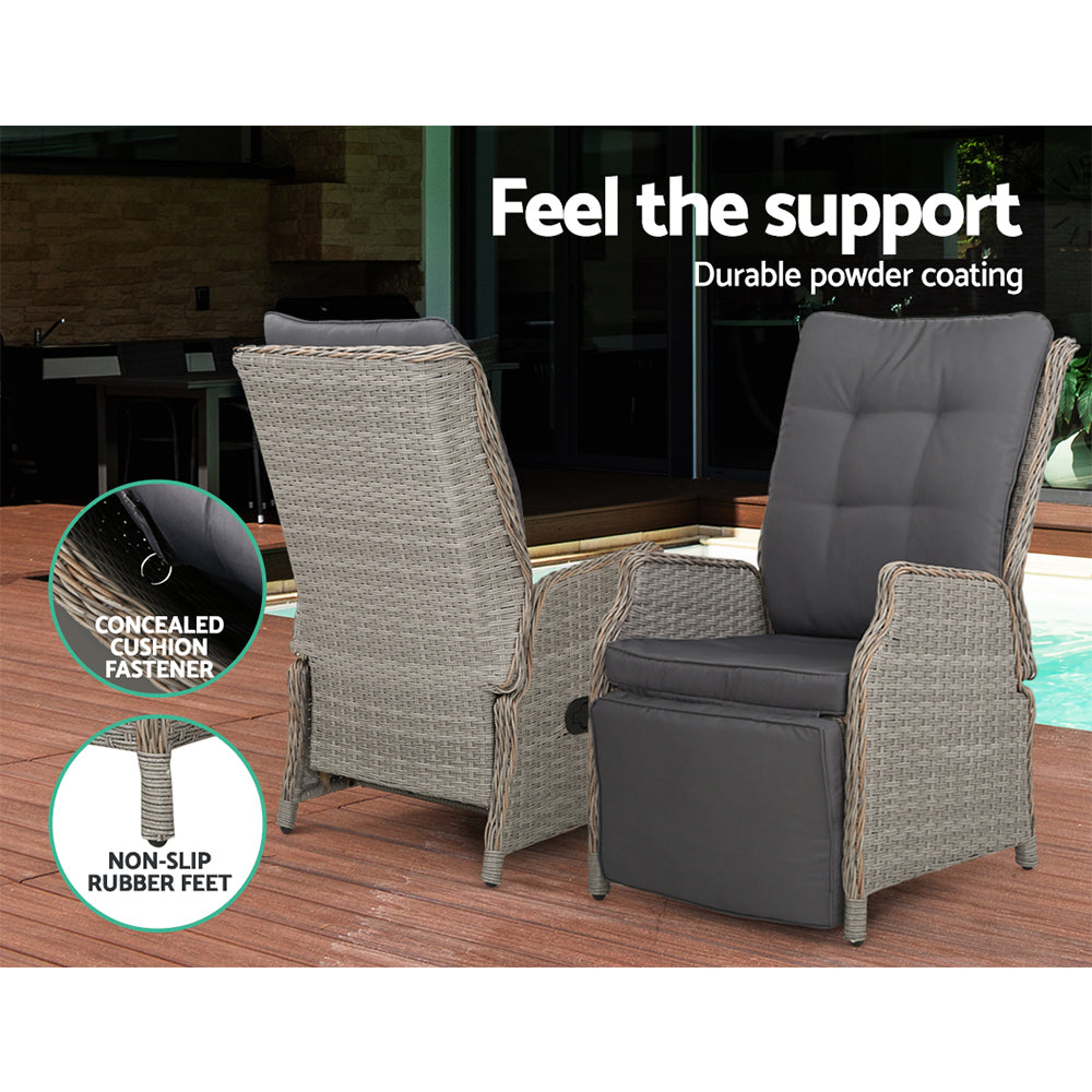 Maui Outdoor Grey Recliner Sunlounge Chairs Set of 2