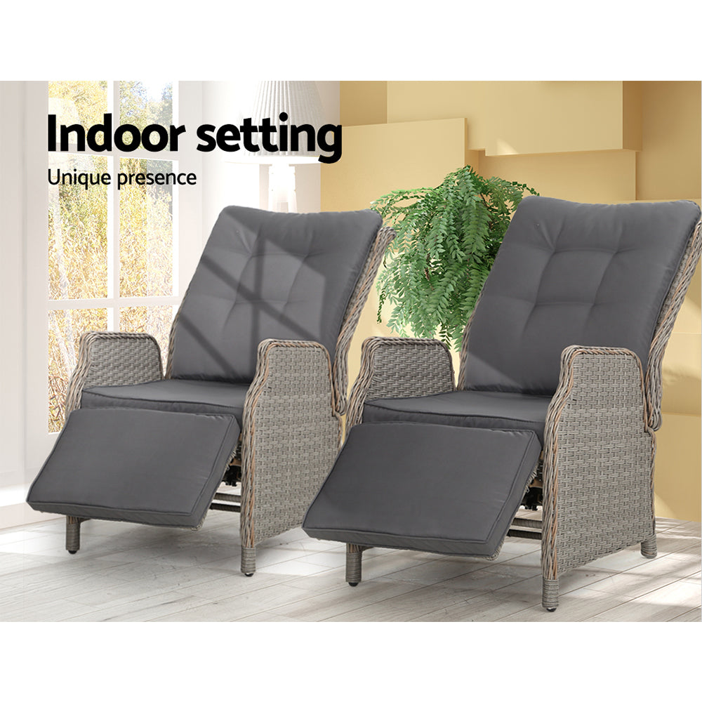 Maui Outdoor Grey Recliner Sunlounge Chairs Set of 2