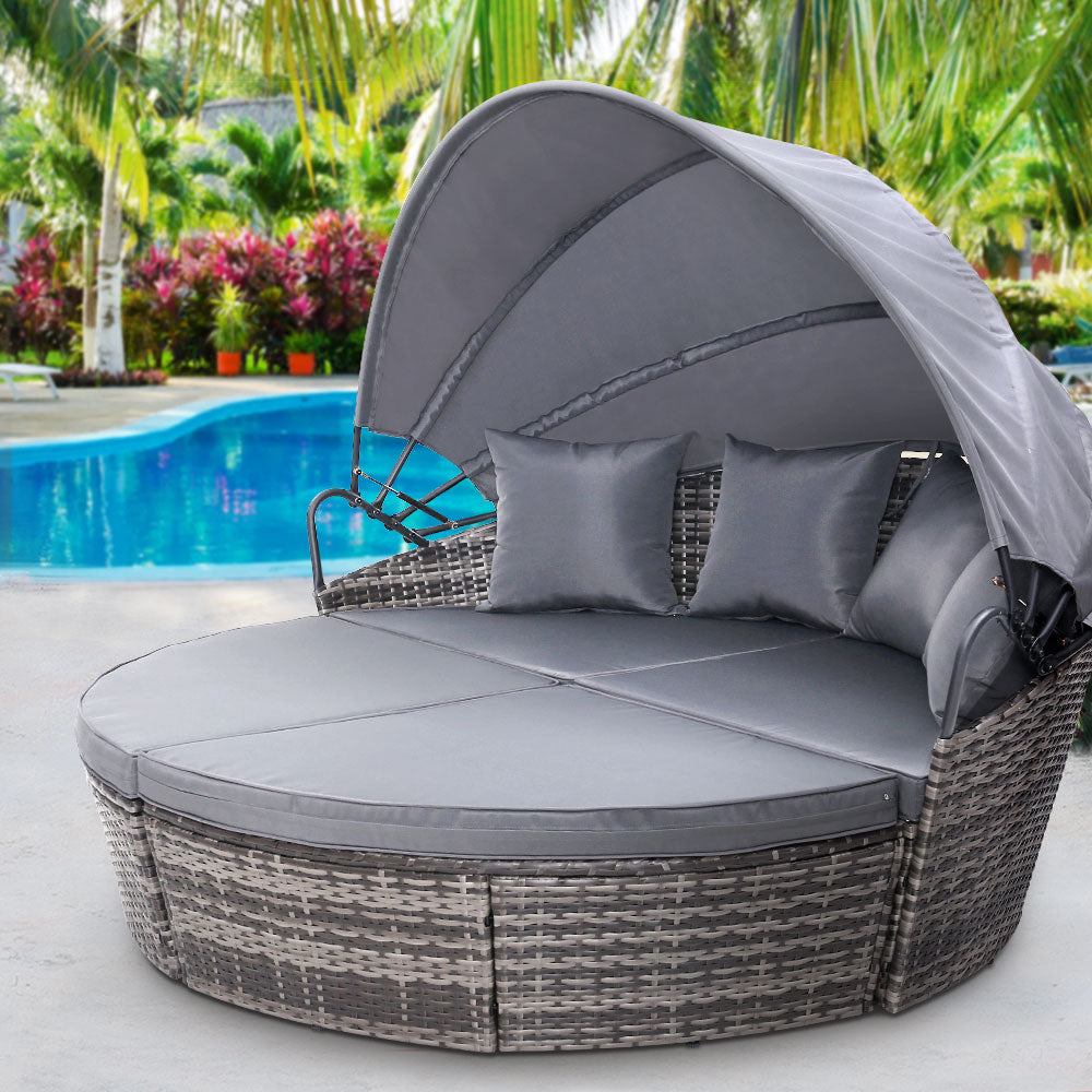 Outdoor Lounge Setting Patio Furniture Sofa Wicker Garden Rattan Set Day Bed Grey