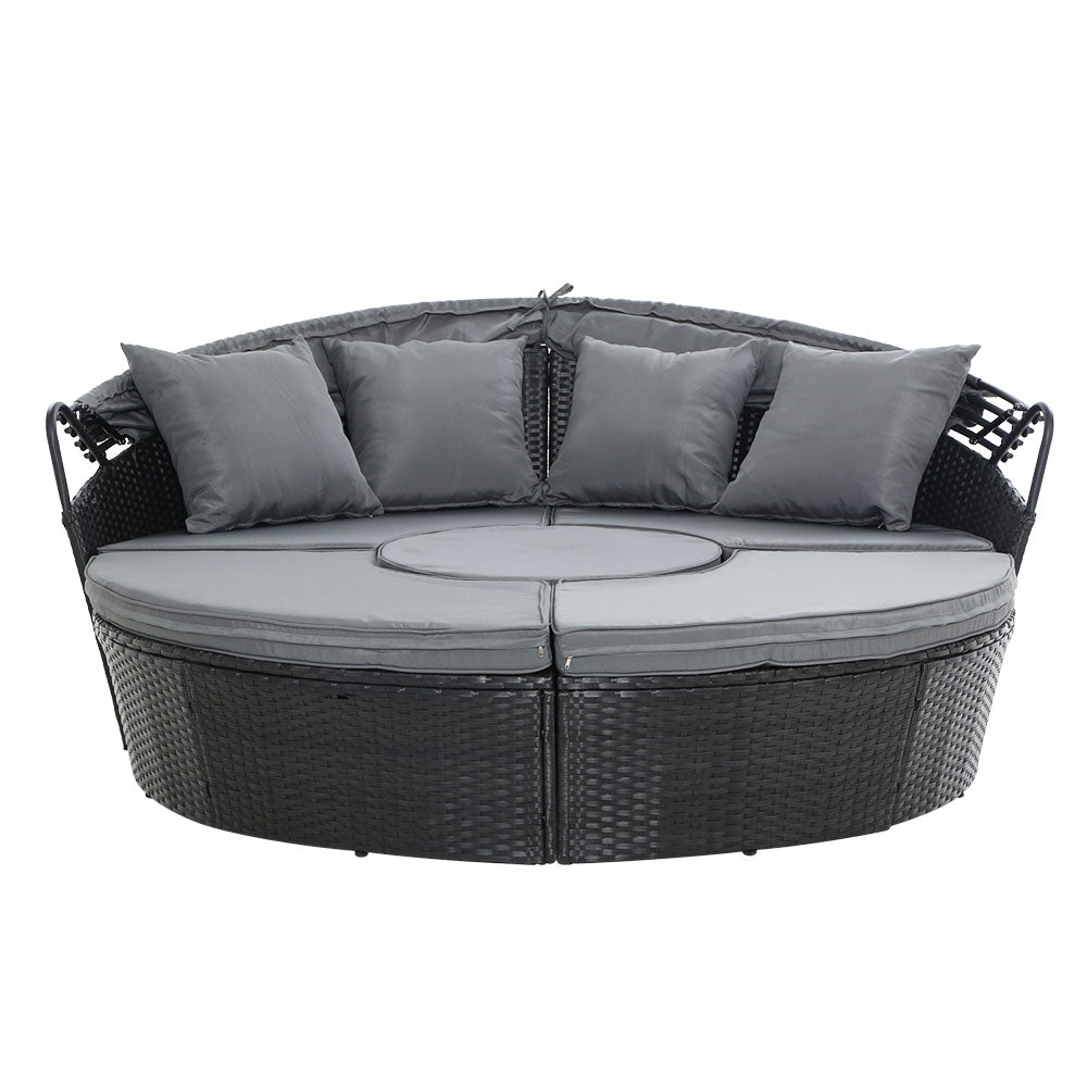 Outdoor Lounge Setting Sofa Patio Furniture Wicker Garden Rattan Set Day Bed Black