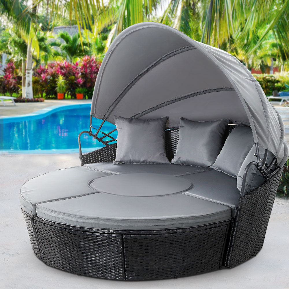 Outdoor Lounge Setting Sofa Patio Furniture Wicker Garden Rattan Set Day Bed Black