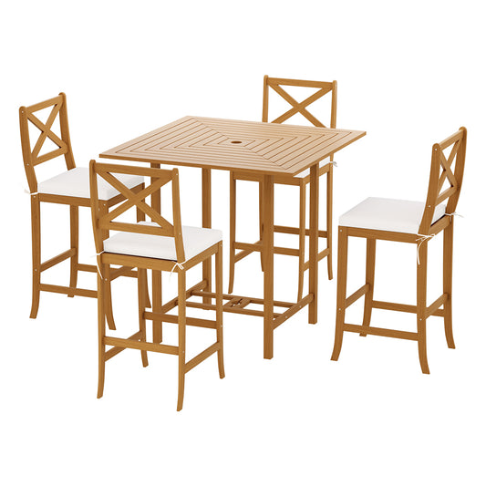 5 PC Outdoor Bar Table 4 Seater Stools Bistro Set - Acacia Wood