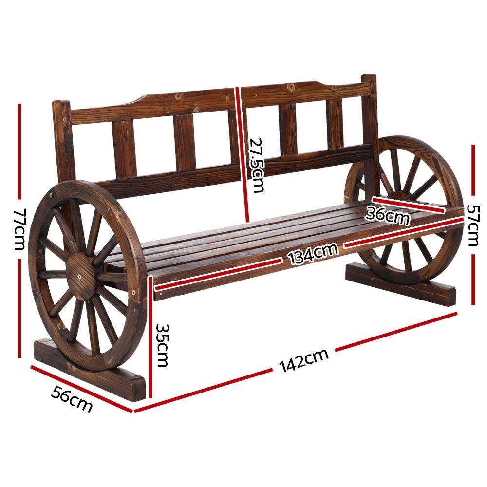 3 Seater Thomas Wagon Wheel Garden Bench - Canadian Fir Wood