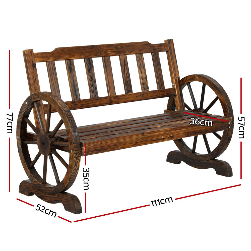 2 Seater Gabrielle Wagon Wheel Garden Bench - Canadian Fir Wood