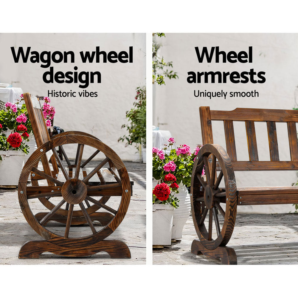 2 Seater Gabrielle Wagon Wheel Garden Bench - Canadian Fir Wood