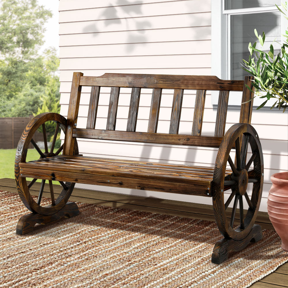 2 Seater Gabrielle Wagon Wheel Garden Bench - Canadian Fir Wood