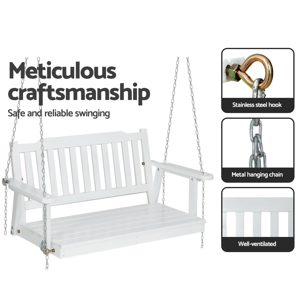 2 Seater Outdoor Wooden Swing Bench - White