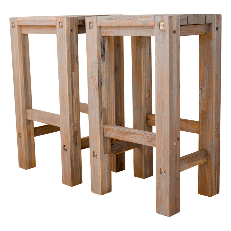 Set of 2 Grey Bar Stools - Eucalyptus Timber