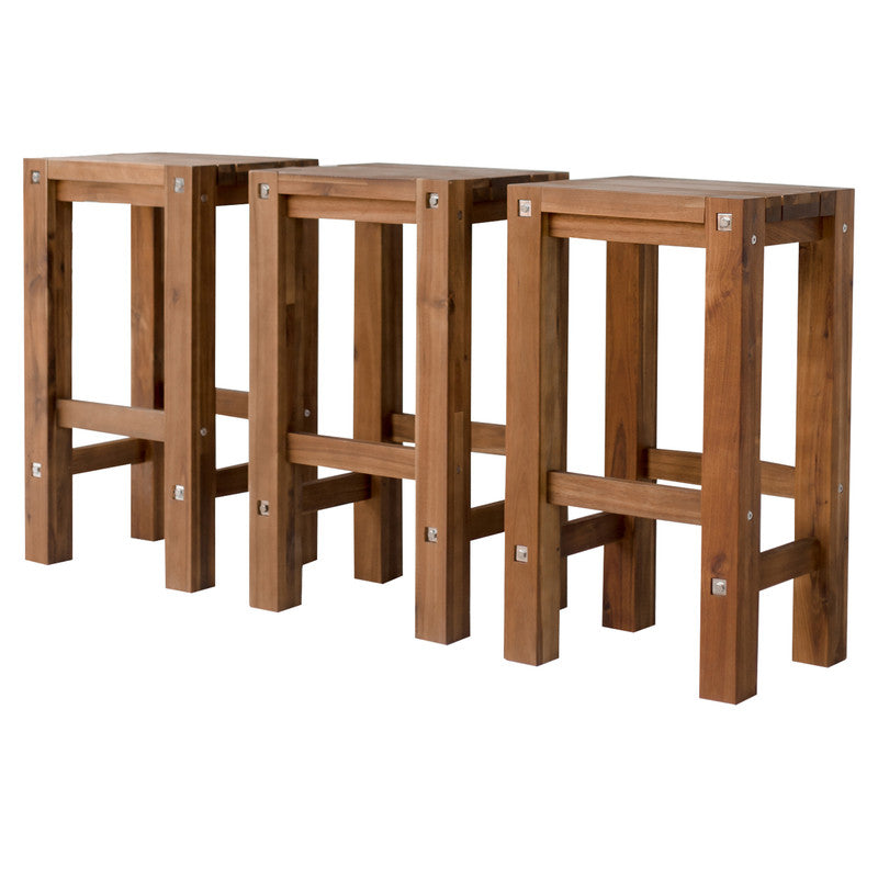 Set of 3 Natural Bar Stools- Eucalyptus Timber