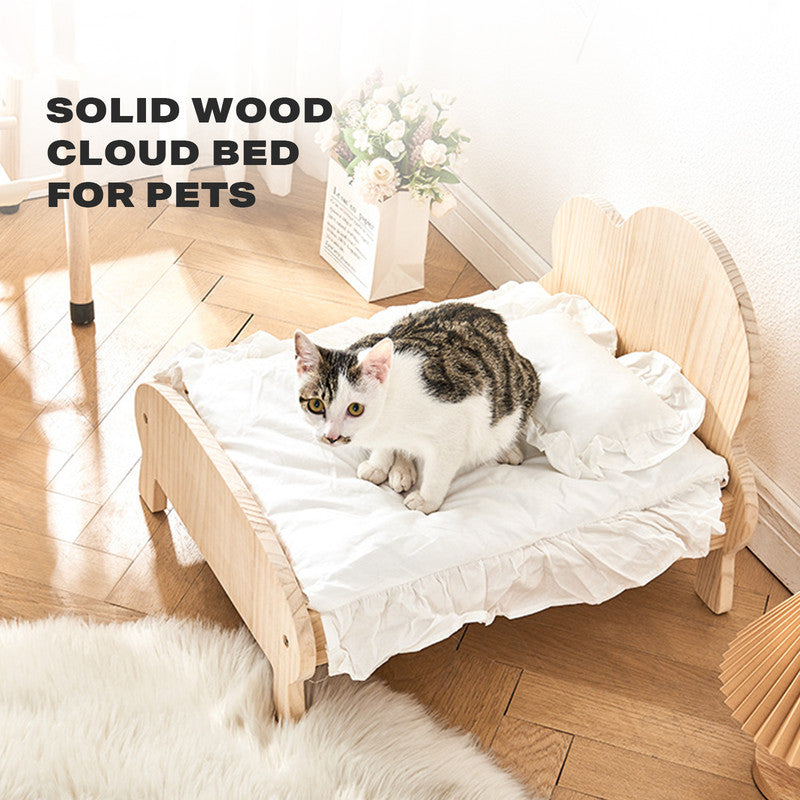 Solid Wooden Pet Frame Bed W/Pillow & Mattress