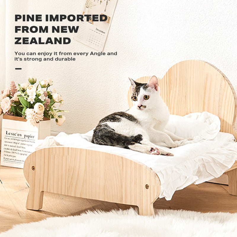 Solid Wooden Pet Frame Bed W/Pillow & Mattress