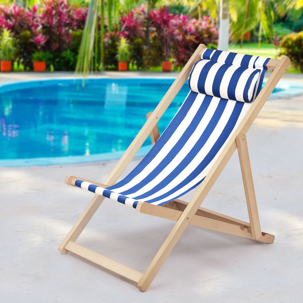 Foldable Beach Sling Chair - Blue & White Stripes