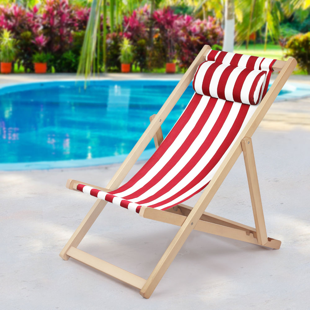 Foldable Beach Sling Chair - Red and White Stripes