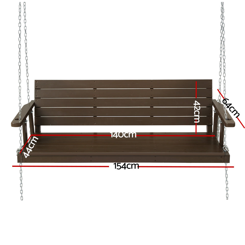 3 Seater Outdoor Wooden Swing Bench - Brown