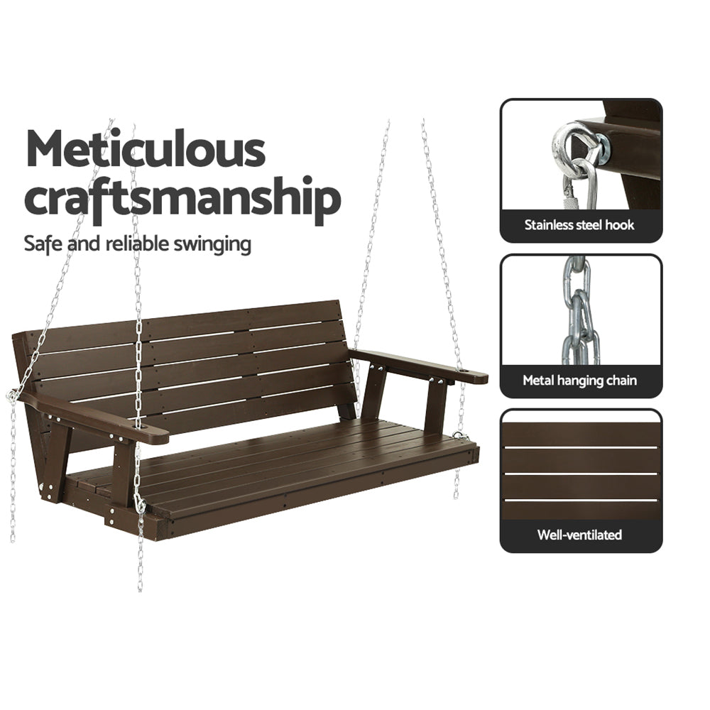 3 Seater Outdoor Wooden Swing Bench - Brown